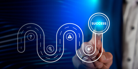 Road To Success With Obstacles And Determination, Business Strategy Path, Self Development,...