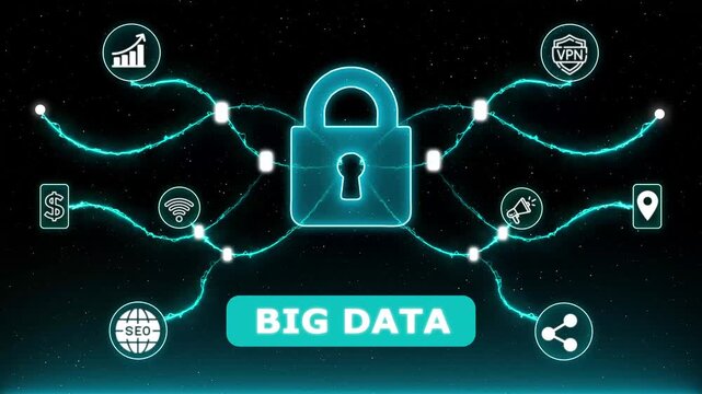 Big Data Analytics Technology Concept with Artificial Intelligence, Global Data Processing and Digital Network Animation.
