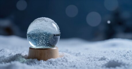 Obraz premium Enchanting Snow Globe on a Snowy Landscape Capturing the Winter Season's Magic and Festive Holiday Spirit