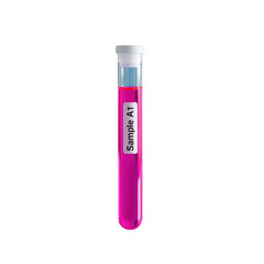 Laboratory test tube with pink liquid and sample a1 label isolated on transparent background