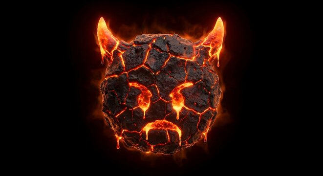Cracked Lava Devil Face Icon Dripping Molten Magma 3D Render