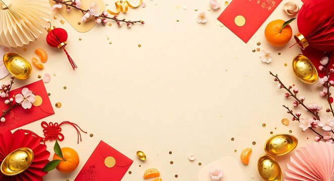 Chinese New Year Celebration Decorations with Red Envelopes.