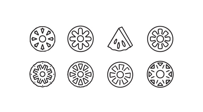 Pineapple Slices and Wedge Outline Vector Graphics