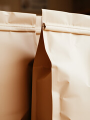 Close-up of two brown kraft paper coffee bags