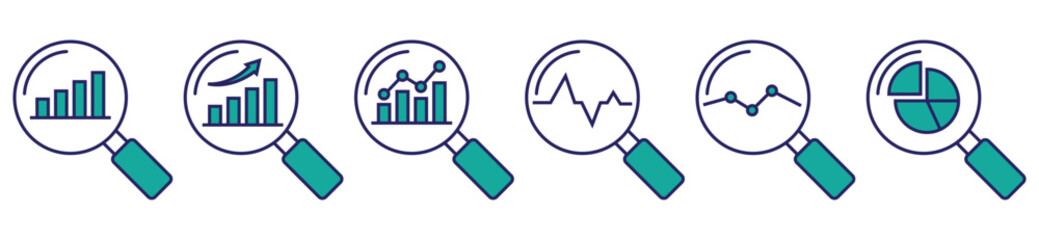 Market Research Magnifier Icon Pack Outline Style