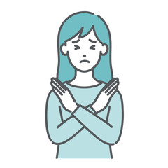 NGサインを出す・拒否する若い女性のイラスト（バツ印・上半身）