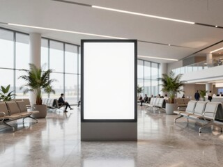 Fototapeta premium Blank Advertisement Billboard Mockup in Modern Waiting Area, Suitable for Retail or Transportation Advertising