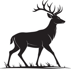 Fototapeta premium Graceful White-Tailed Deer Silhouette Vector, Elegant Wildlife Icon, Nature and Forest Symbol