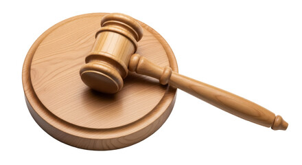 Wooden gavel and sound block isolated PNG, judge hammer for law and auction on transparent...