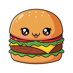 A cute cartoon hamburger with a smiling face Vector