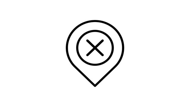 Animated cross mark location pin icon isolated on white background