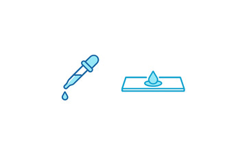 Obraz premium A blue illustration of a laboratory pipette and a microscope slide with a liquid droplet on a black background, representing scientific research and medical testing procedures.