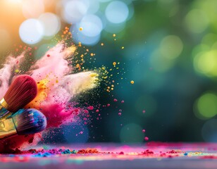 vibrant explosion of multicolored powder symbolizing holi festival celebration against soft bokeh background