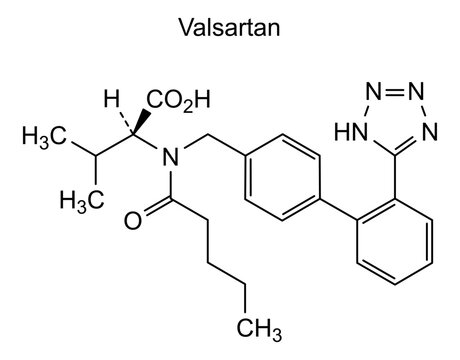 Valsartan, chemical structure of valsartan, drug substance
