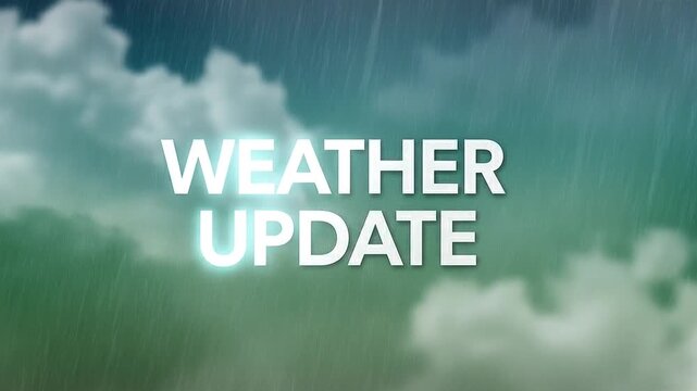 The words 'WEATHER UPDATE' appear in white against a blurry background of rain and dark clouds. This image functions as a thumbnail in a content management system.

