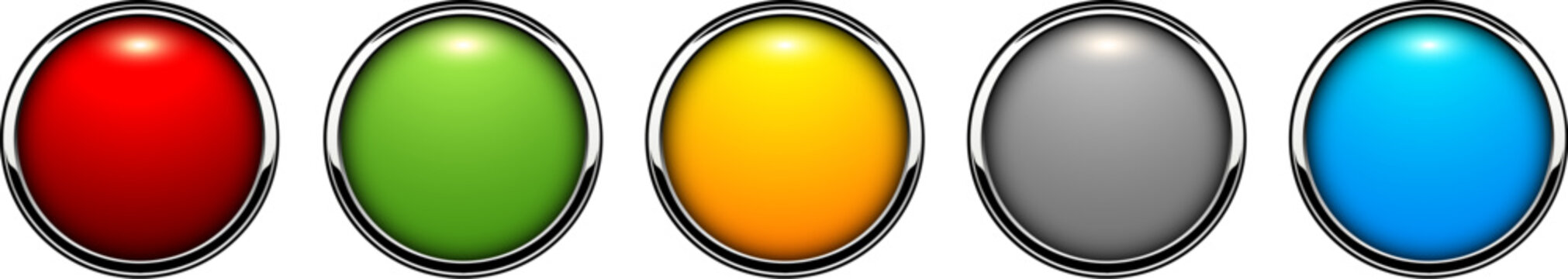 Multicolored buttons isolated with metallic chrome elements, navigation panel for website.
