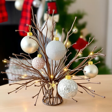 Christmas decoration with twigs and Christmas balls