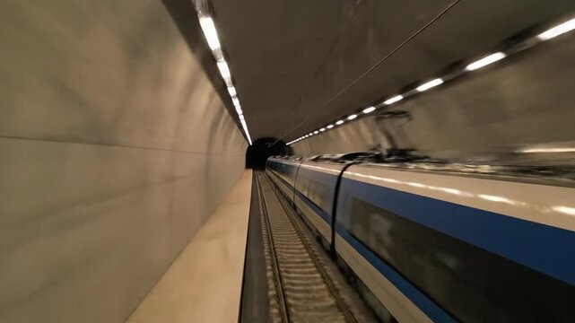 Modern concrete railway tunnel entrance nestled in the scenic Carpathian mountains of Ukraine, providing advanced transportation infrastructure and high-speed rail connectivity through nature.