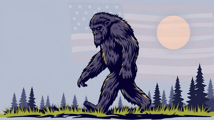 Walking USA American hillbilly Sasquatch vector illustration in full color - Vector