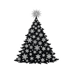 A black and white christmas tree with snowflakes Vector