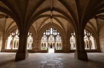 Obraz premium Architectural Arches and Vaulted Ceilings in a Historic Spanish Monastery Courtyard