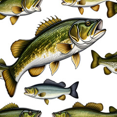 Warmouth Bass Fish on White Background - A detailed illustration of a Warmouth bass, showcasing its scales, fins, and coloration.  Symbolizing nature, aquatic life, fishing, wildlife