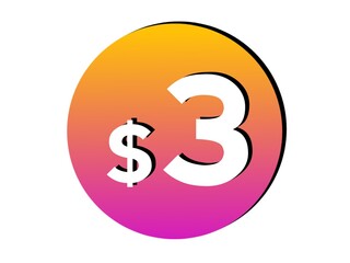 Obraz premium Price tag $3 dollars sign symbol on white background for design elements