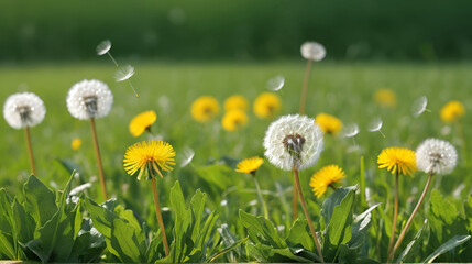 Dandelion  flowers with blowball