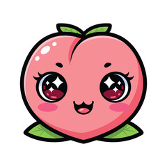 A cute cartoon peach with a smiling face Vector