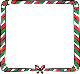 Fototapeta premium Christmas Candy Cane Border Frame with Red Green Stripes and Bow for Holiday Greeting Card Design