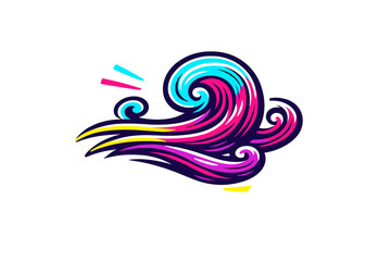 Fototapeta premium This abstract illustration features a colorful swirling wave with vibrant shades of cyan, magenta, and yellow. The dynamic design is set against a dark black background for contrast.