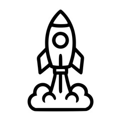 Rocket ship launching into the sky with clouds