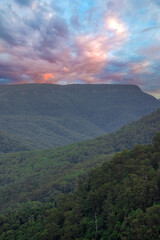 Beautiful flowing River in Fitzroy water Falls in Bowral NSW Australia beautiful colourful cloudy skies lovely waterfalls
