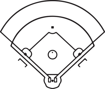 Simple black and white line drawing diagram of baseball field layout
