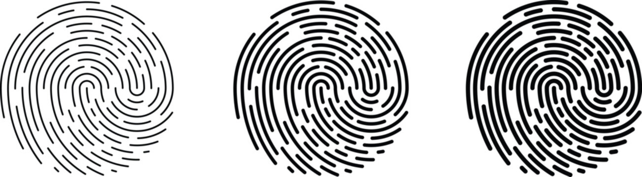 Three distinct fingerprint identification icons showing biometric security variations