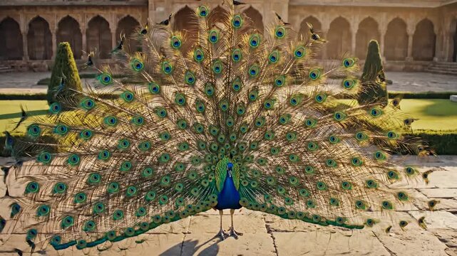 Majestic Peacock Fans Iridescent Tail Feathers