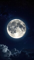 Fototapeta premium Brilliant Full Moon Illuminates a Starry Night Sky Above Dark Clouds