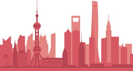 Shanghai city skyline silhouette illustration, modern urban architecture, Oriental Pearl Tower, financial district, China metropolis, skyscrapers, vector cityscape, travel design © MdShafe
