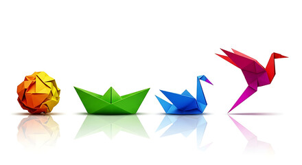 Success transformation and Transform to succeed or improving concept and leadership in business through innovation and evolution with paper origami changed for the better.