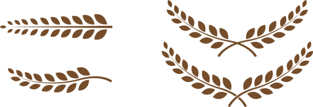 Brown laurel wreath and foliage branch decorative vector design elements