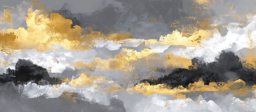 Elegant abstract gold clouds on gray background with black accents