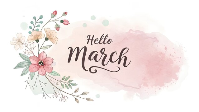 HELLO March," rendered in a sophisticated mix of serif and cursive typography. 