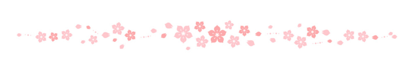 Sakura border, cherry petal simple line for floral frame, cute background and spring design. Flower scatter for Japanese decoration. April vector banner © Ukio.stock