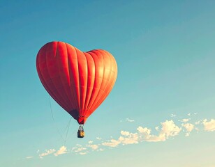 Obraz premium Vibrant Red Heart-Shaped Hot Air Balloon Floating Against a Clear Blue Sky