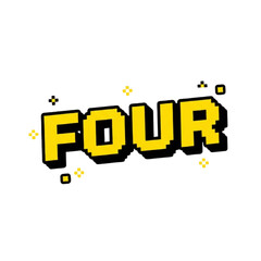 Fototapeta premium Vibrant pixel art number four with dynamic yellow and black