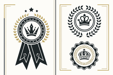 Fototapeta premium Luxury Golden and Black Award Badges with Crowns and Laurel Wreaths 1