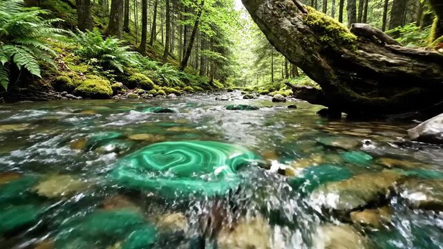Malachite Stone Ripples in Forest Stream