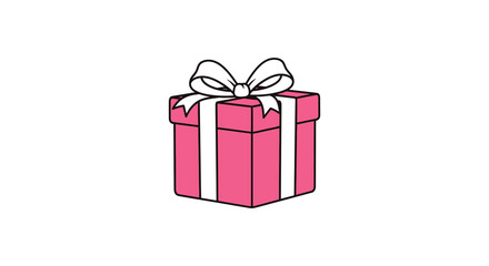 Pink gift box with a white ribbon a charming illustration silhouette