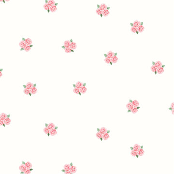 Tiny Pink Floral All Over Pattern on Cream Background for Delicate Textile and Baby Decor