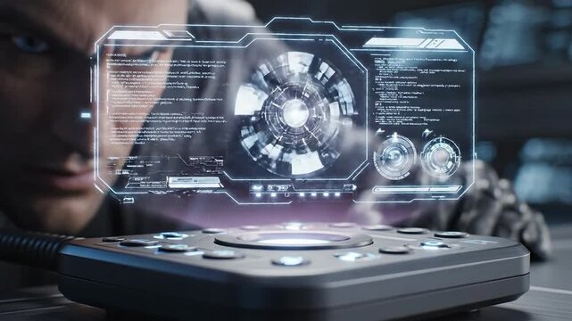 Man Interacting With Futuristic Holographic Data Display